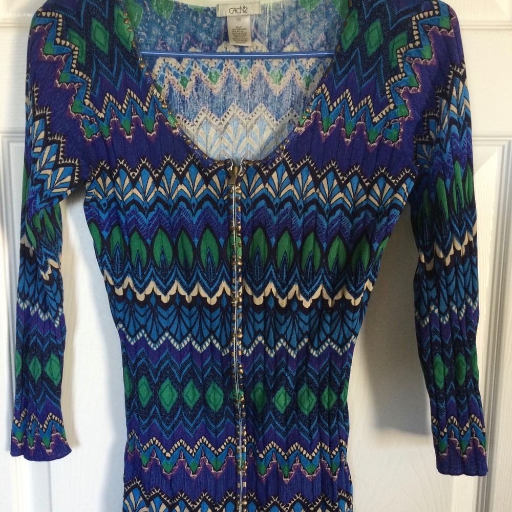 Cache multi colored zip up shirt
